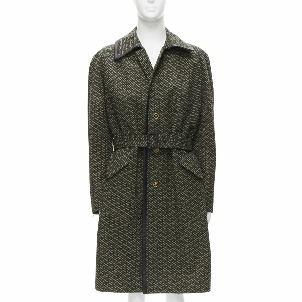 Versace Green Leather Trench Green Cotton Never worn, with tag - Front View