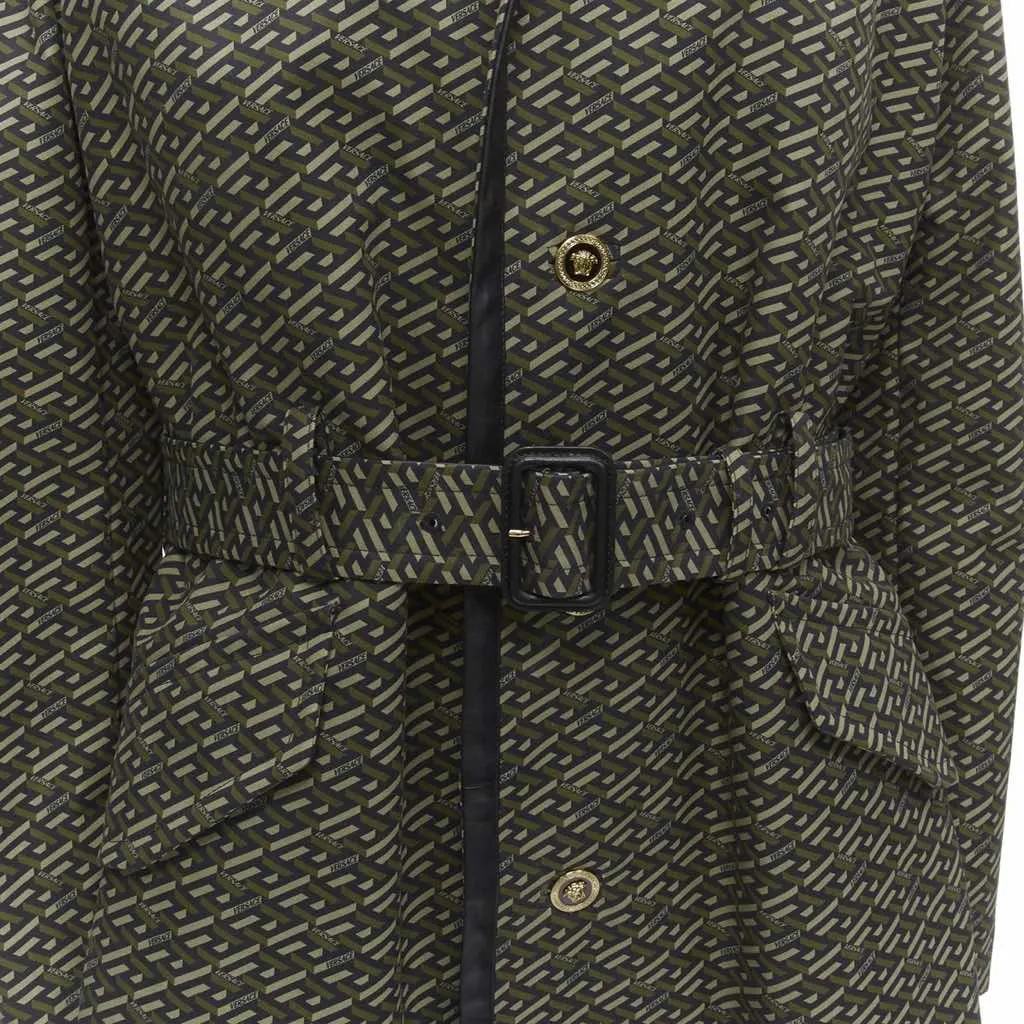Versace Green Leather Trench Green Cotton Never worn, with tag - Back View