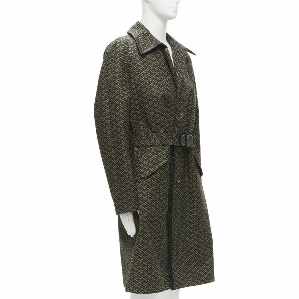 Versace Green Leather Trench Green Cotton Never worn, with tag - Inside View