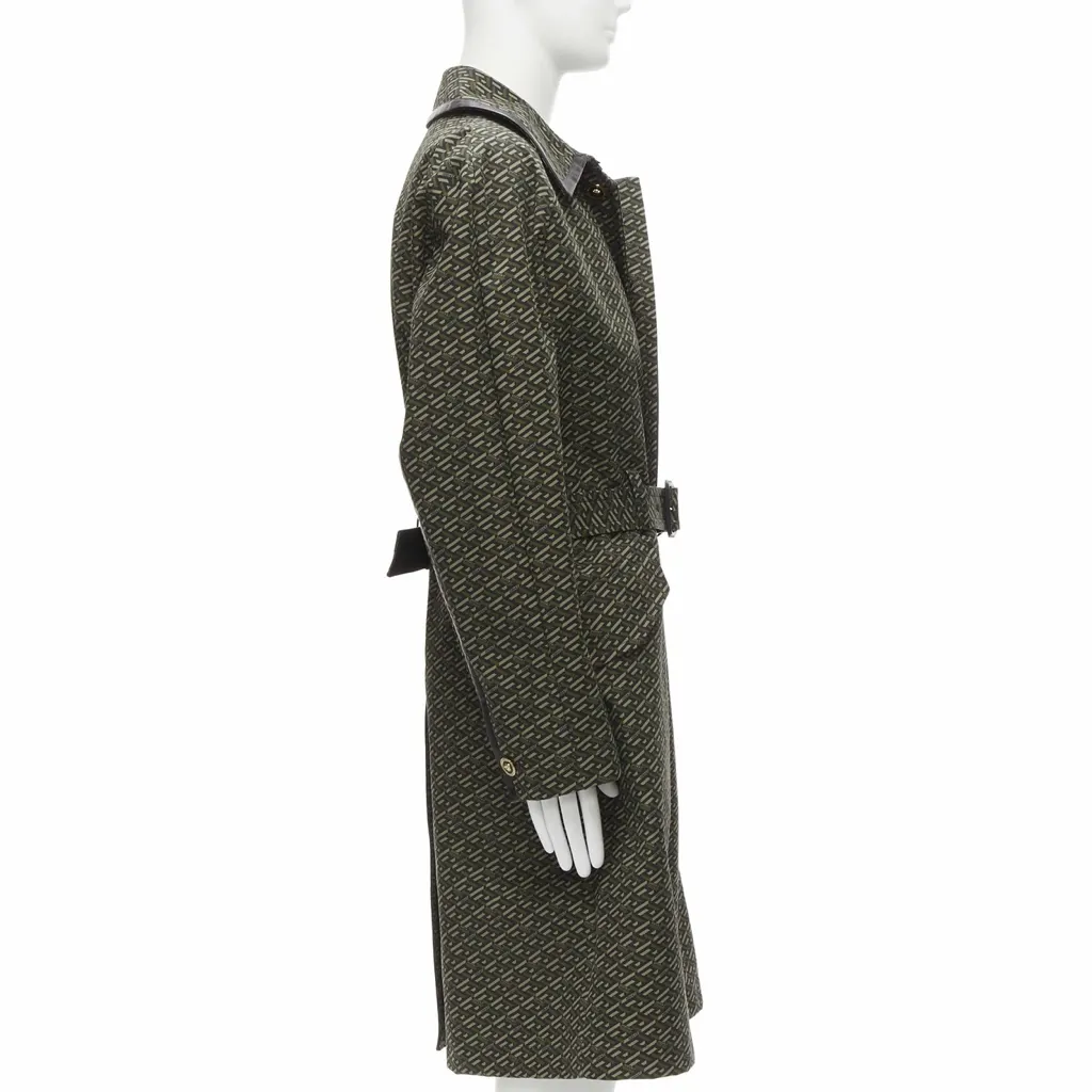 Versace Green Leather Trench Green Cotton Never worn, with tag - Model View
