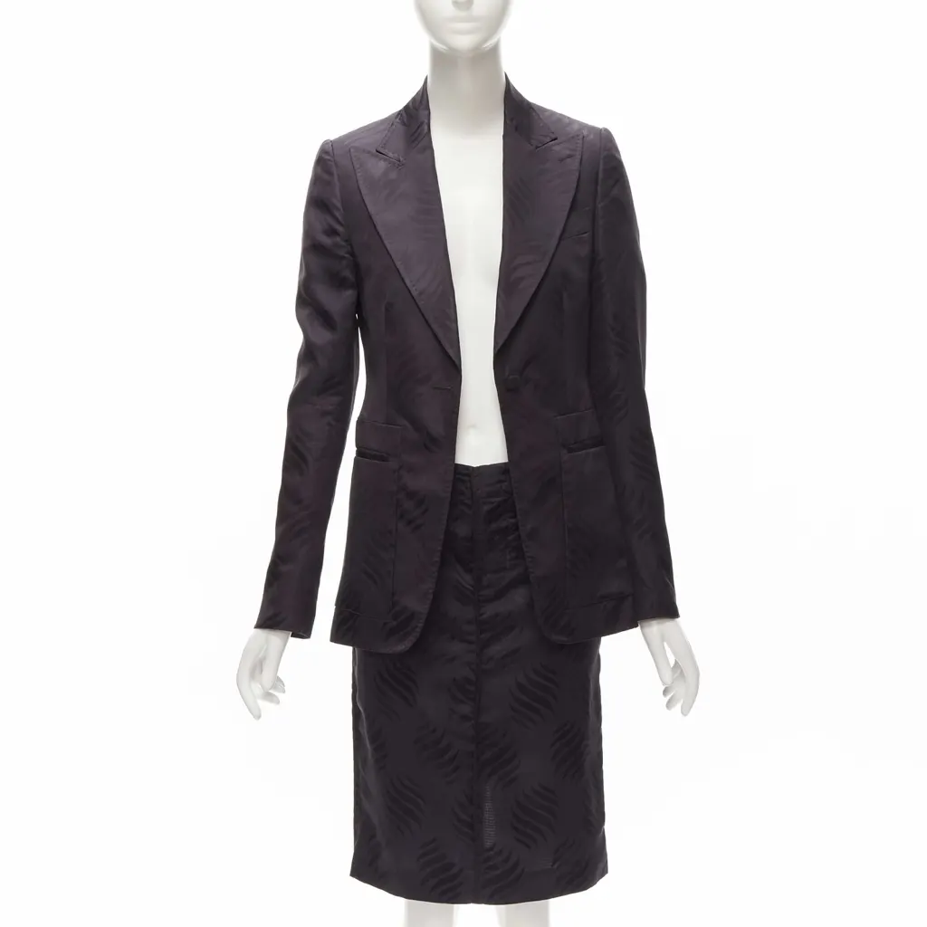 Gucci Black Jacquard Skirt Suit Purple Silk Very good - Inside View