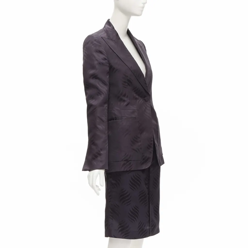 Gucci Black Jacquard Skirt Suit Purple Silk Very good - Model View