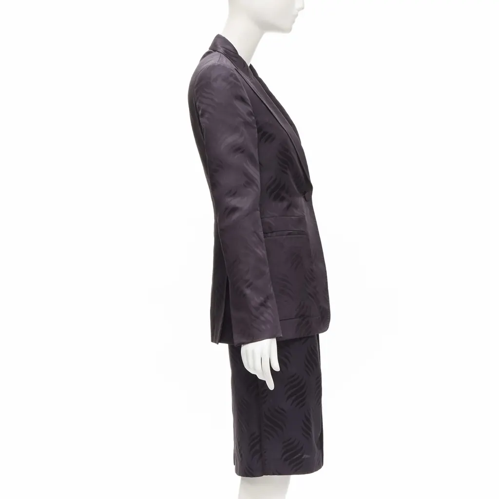 Gucci Black Jacquard Skirt Suit Purple Silk Very good - Box View
