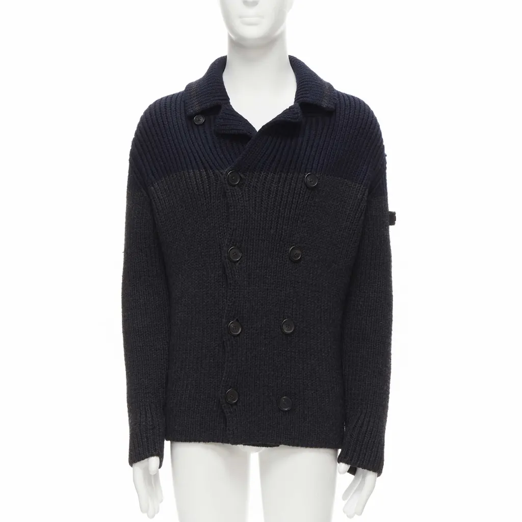 Prada Sailor Collar Cardigan Grey Wool Very good - Front View