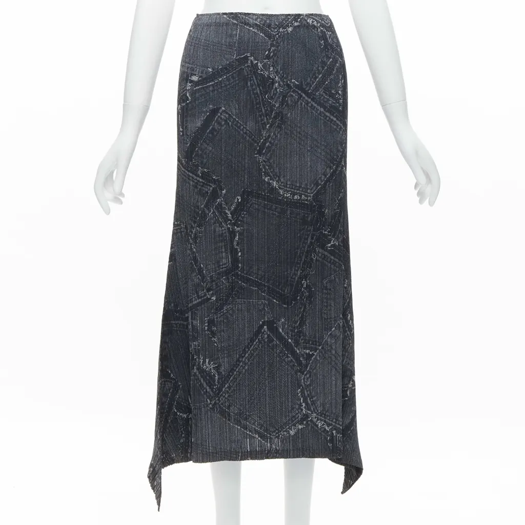 Issey Miyake Denim Pleated Skirt Blue Polyester Never worn - Front View