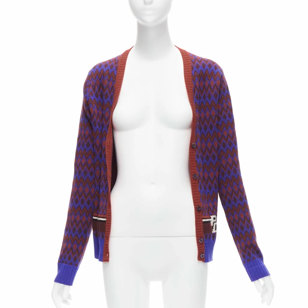 Prada Racing Logo Cardigan Red Wool Very good - Inside View