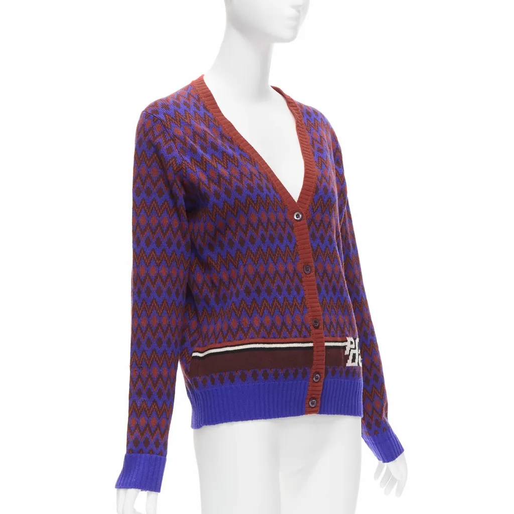 Prada Racing Logo Cardigan Red Wool Very good - Model View