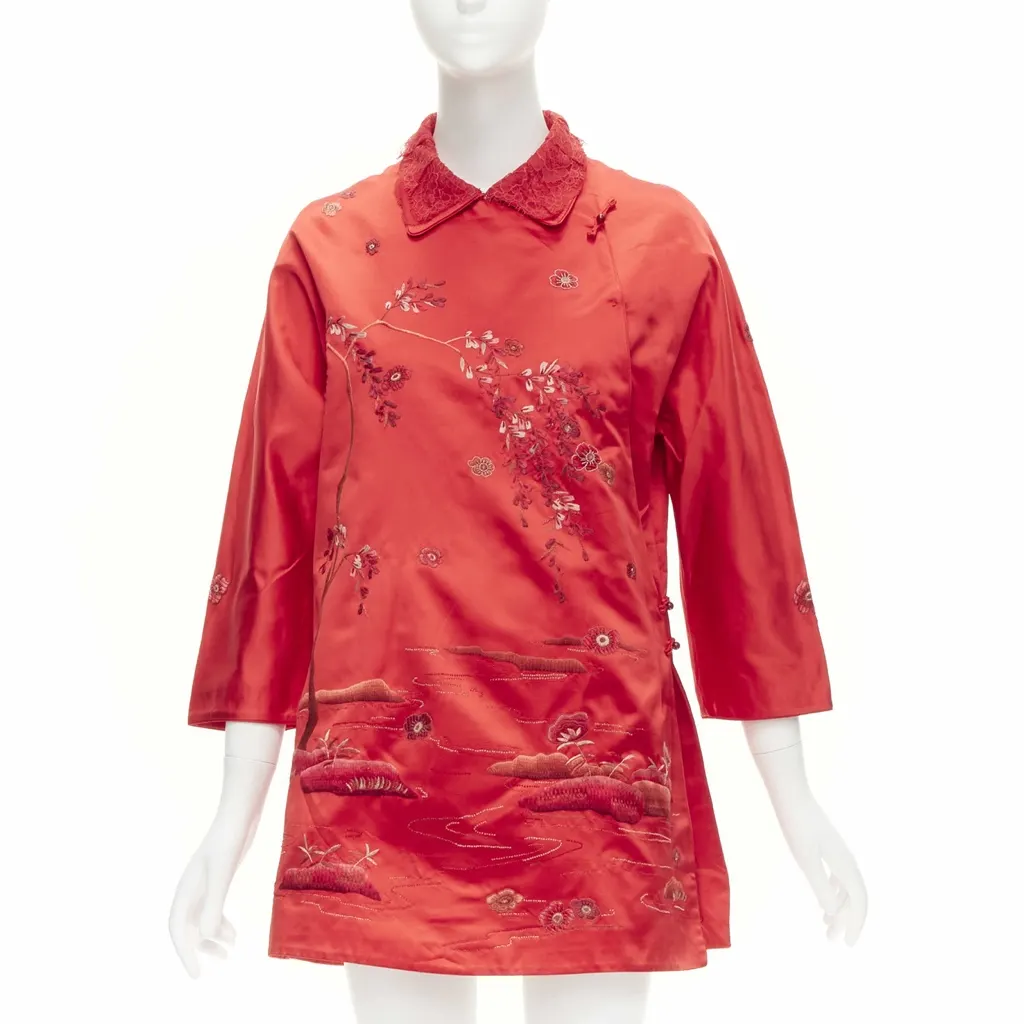 Shiatzy Chen Red Silk Qipao Top Red Silk Very good - Front View