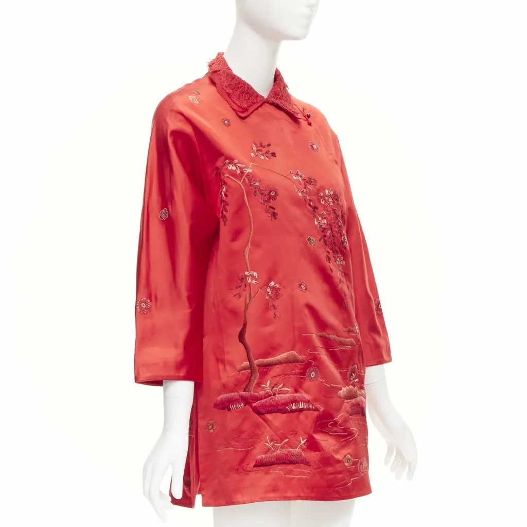 Shiatzy Chen Red Silk Qipao Top Red Silk Very good - Inside View