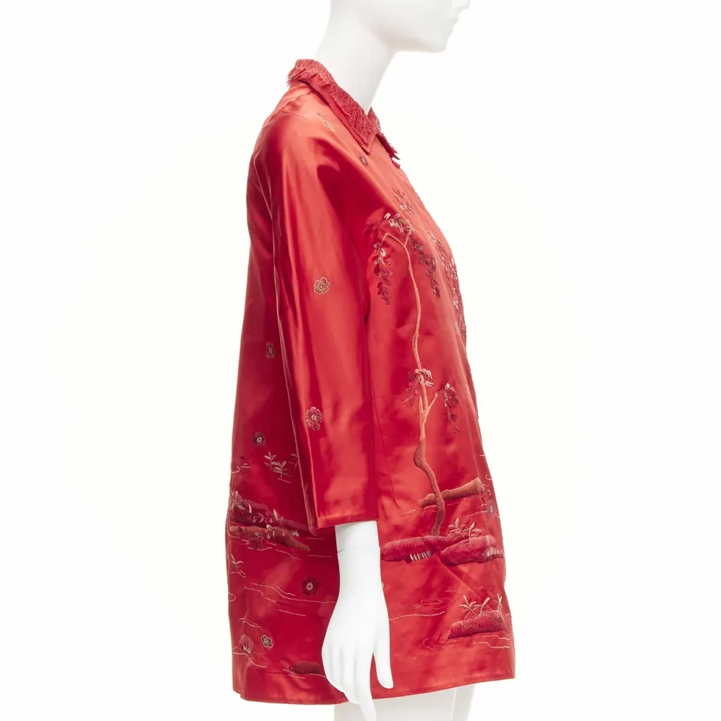 Shiatzy Chen Red Silk Qipao Top Red Silk Very good - Model View