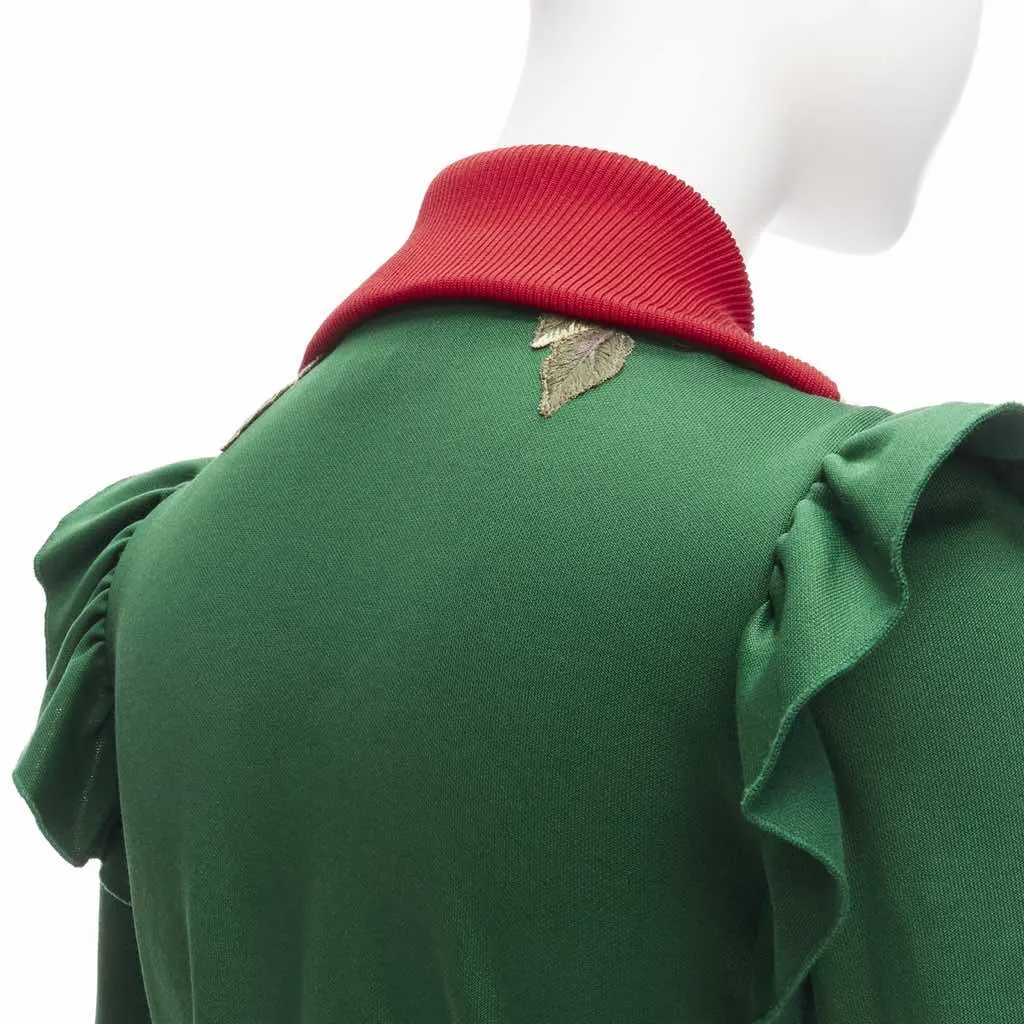 Gucci Floral Ruffled Jacket Green Polyester Very good - Back View