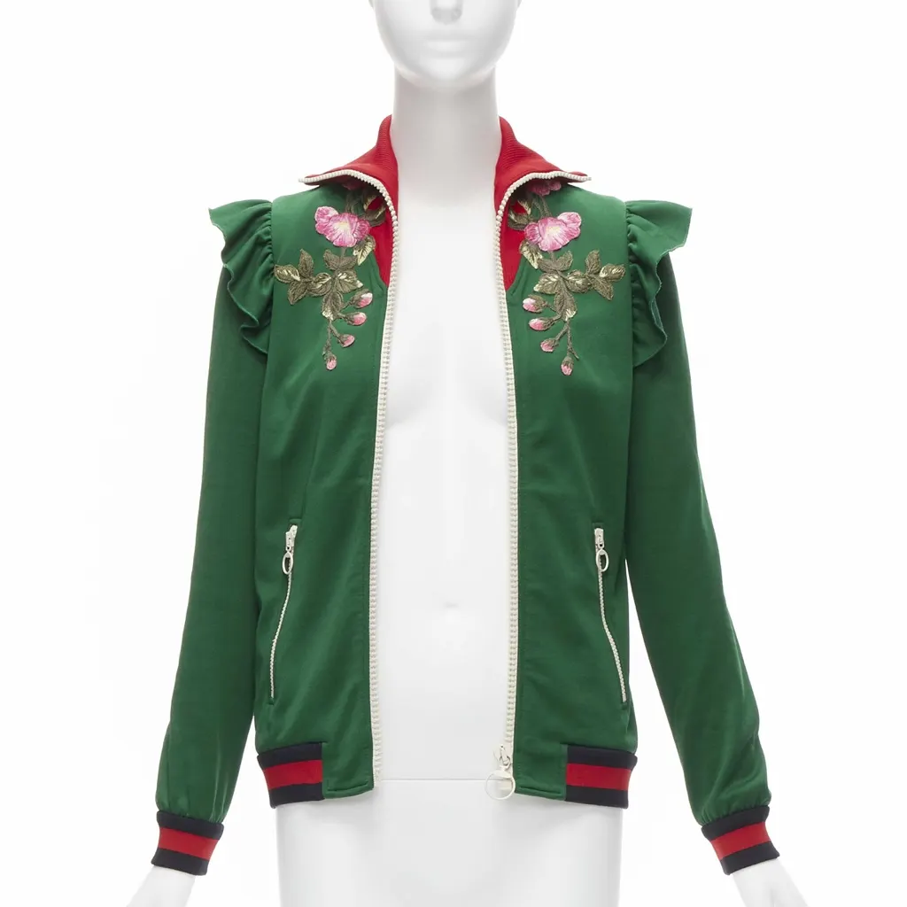 Gucci Floral Ruffled Jacket Green Polyester Very good - Inside View