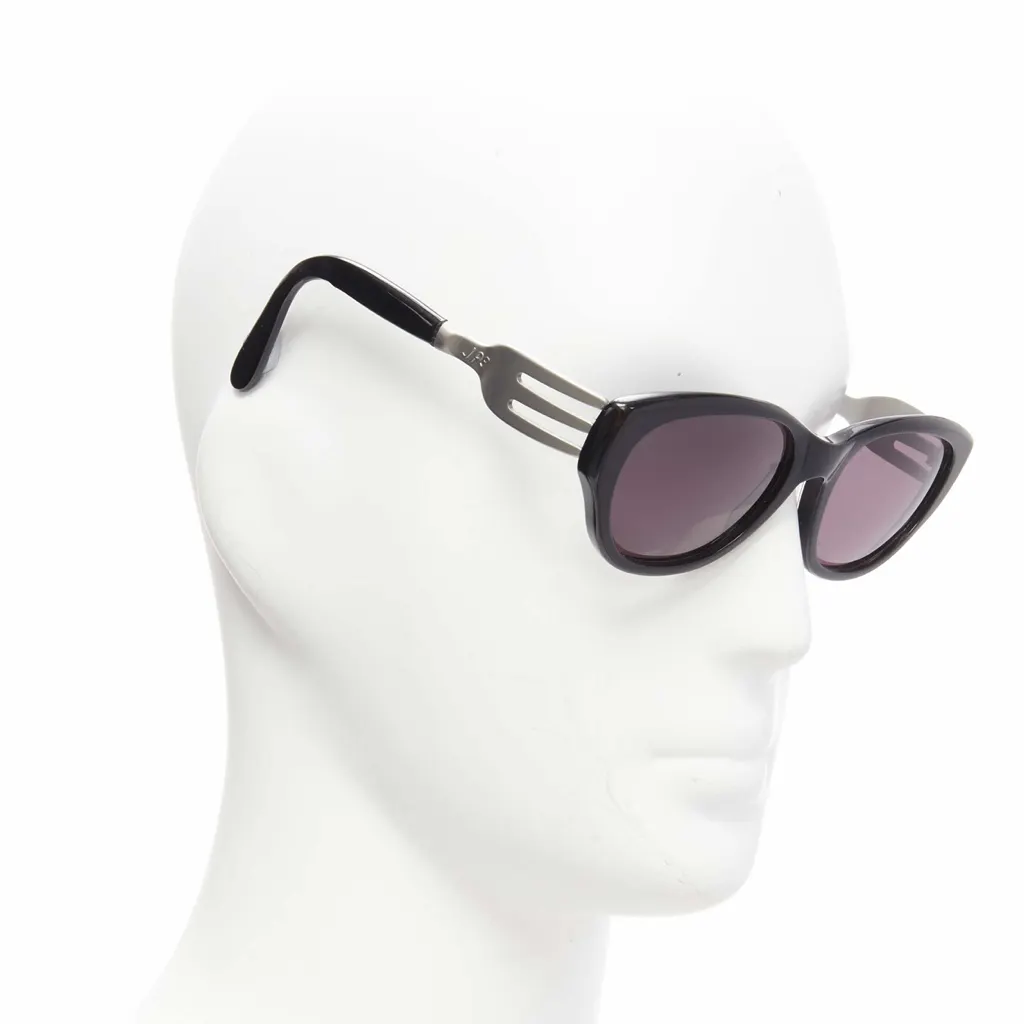 Jean Paul Gaultier Fork Temple Glasses Black Metal Fair - Front View