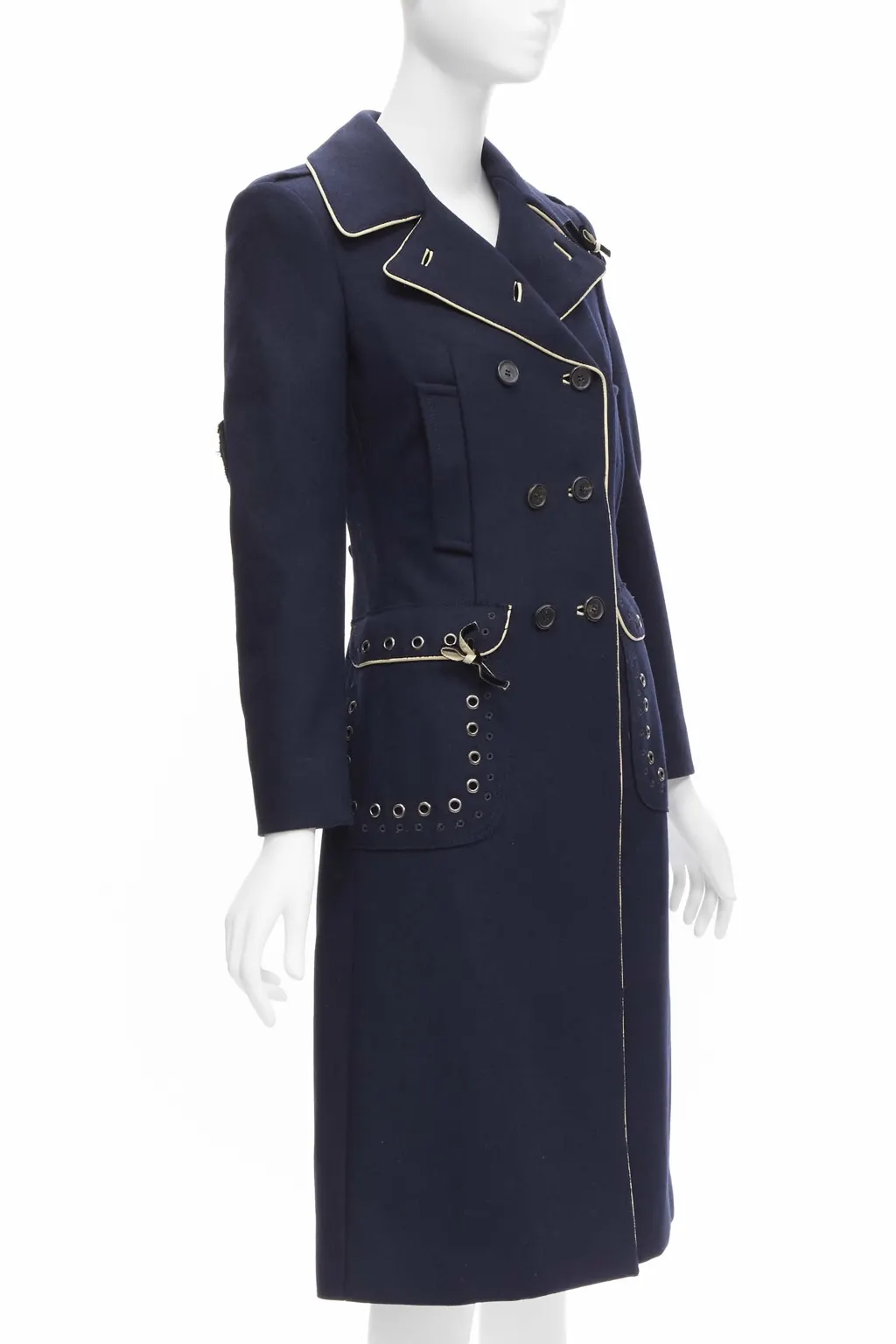 Prada Navy Officer Coat Navy Wool Very good - Model View