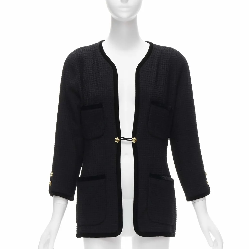 Chanel Black Tweed Jacket Black Wool Very good - Front View