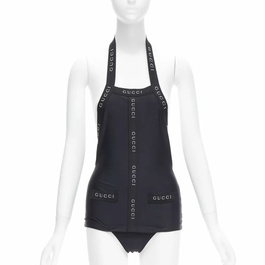 Gucci Logo Halter Swimwear Black Polyamide Never worn - Front View