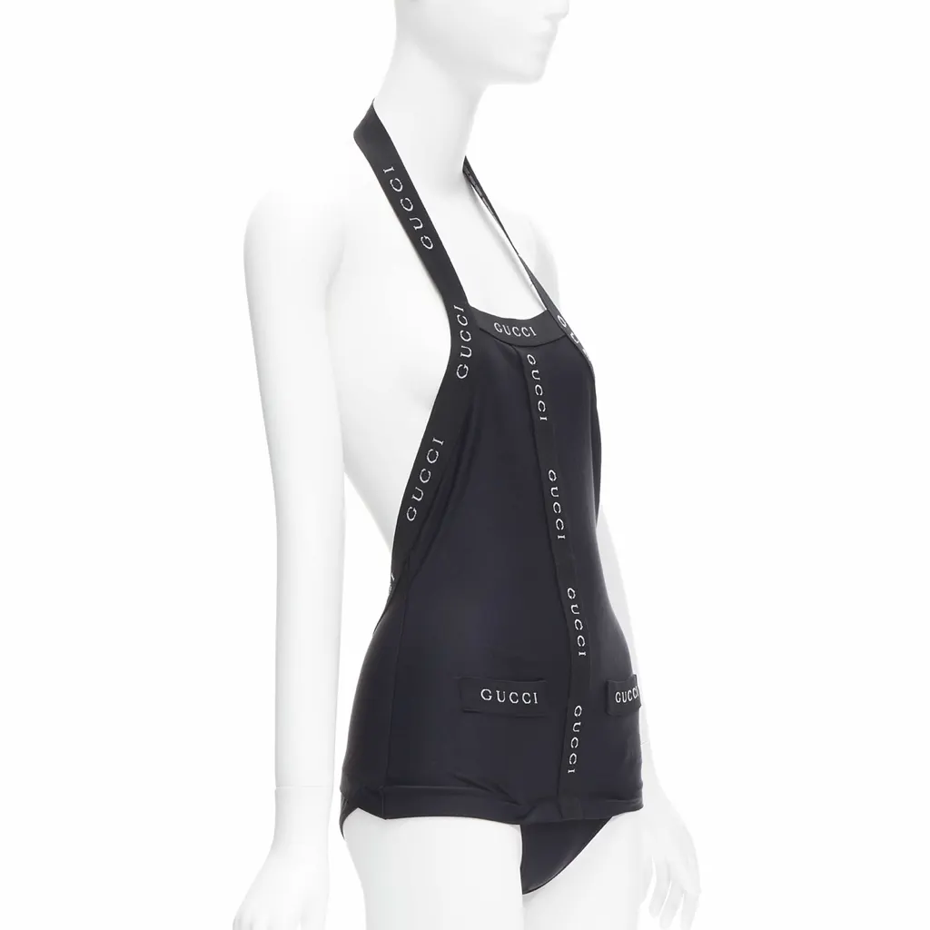 Gucci Logo Halter Swimwear Black Polyamide Never worn - Inside View