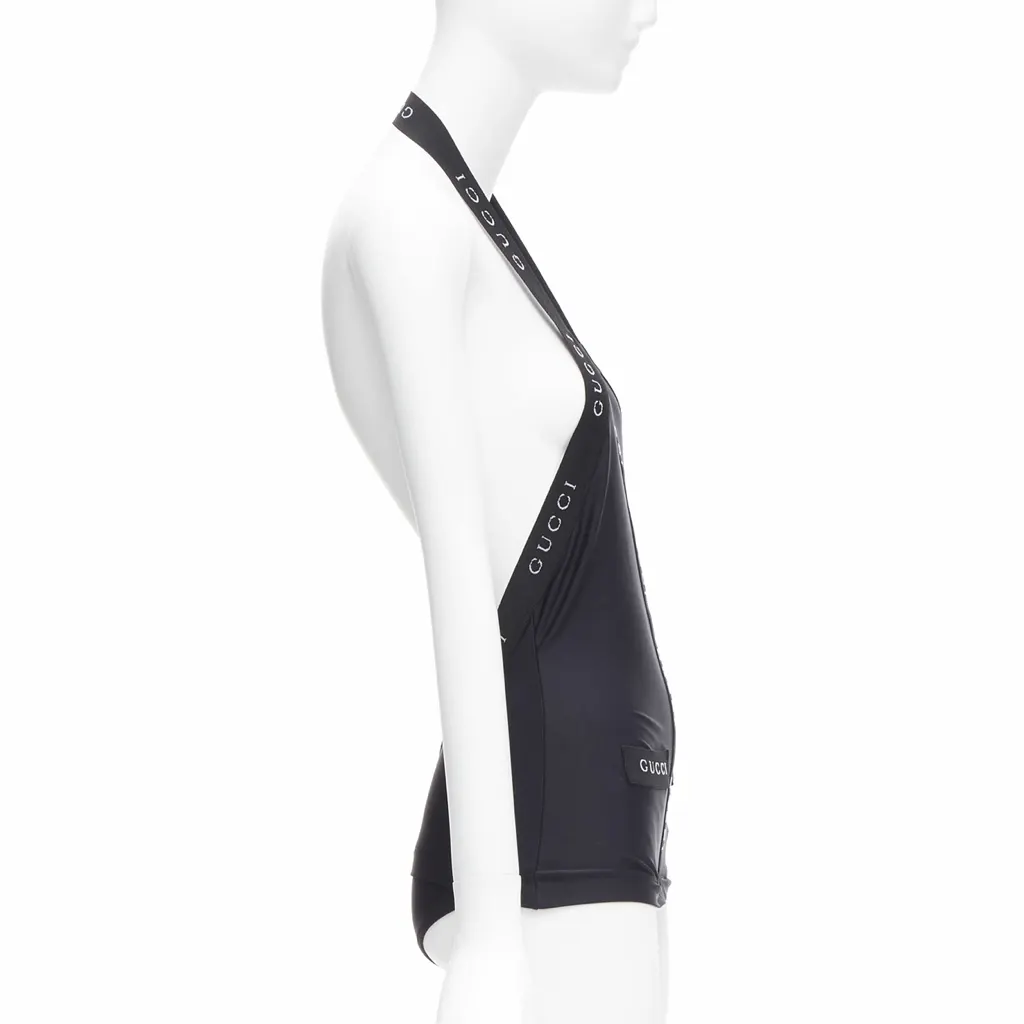 Gucci Logo Halter Swimwear Black Polyamide Never worn - Model View