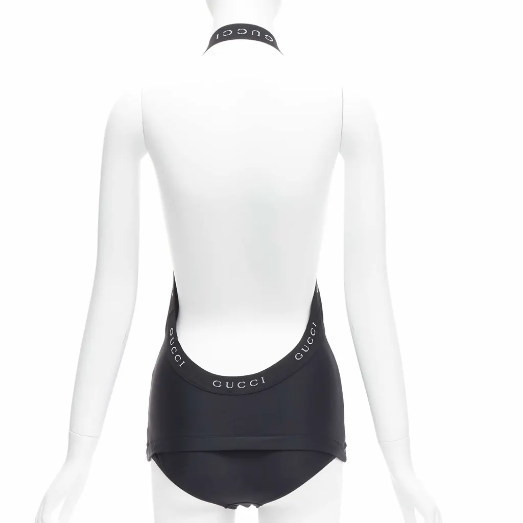 Gucci Logo Halter Swimwear Black Polyamide Never worn - Box View