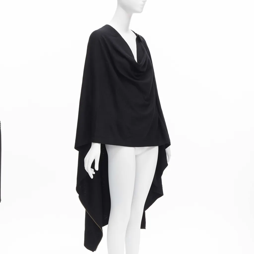 Issey Miyake Black Draped Coat Black Wool Never worn - Front View