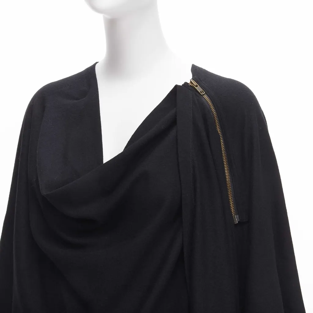 Issey Miyake Black Draped Coat Black Wool Never worn - Back View