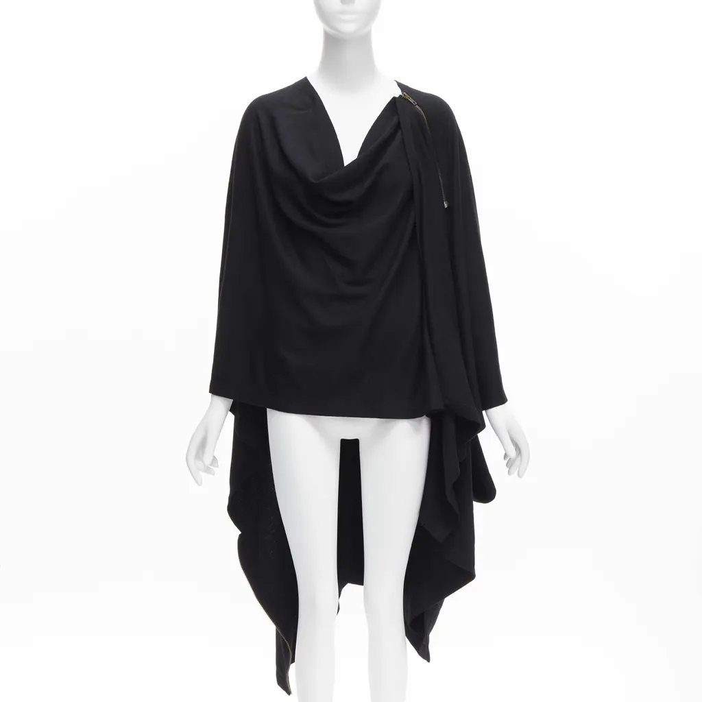Issey Miyake Black Draped Coat Black Wool Never worn - Inside View