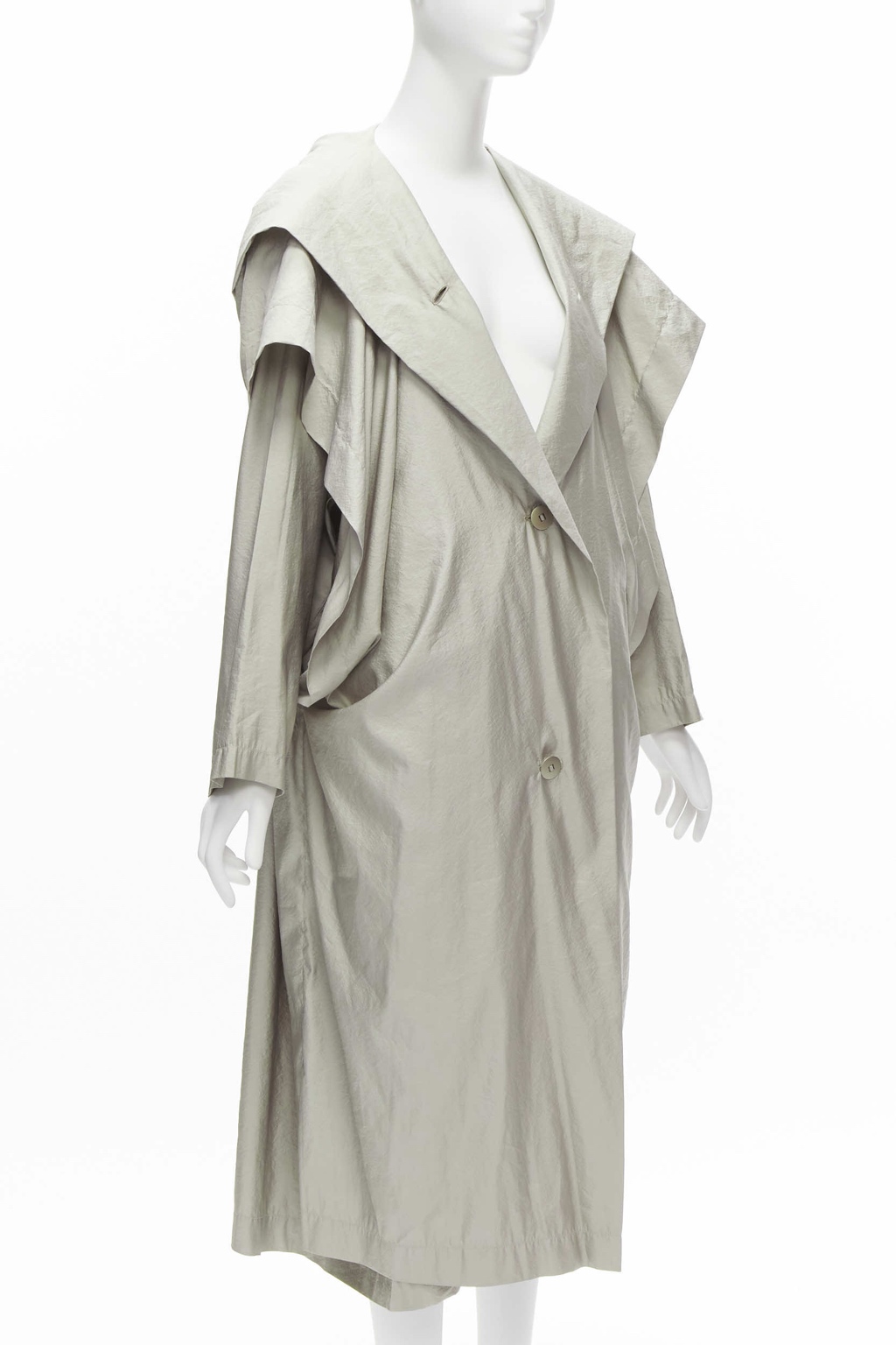 Issey Miyake Grey Draped Overcoat - 4