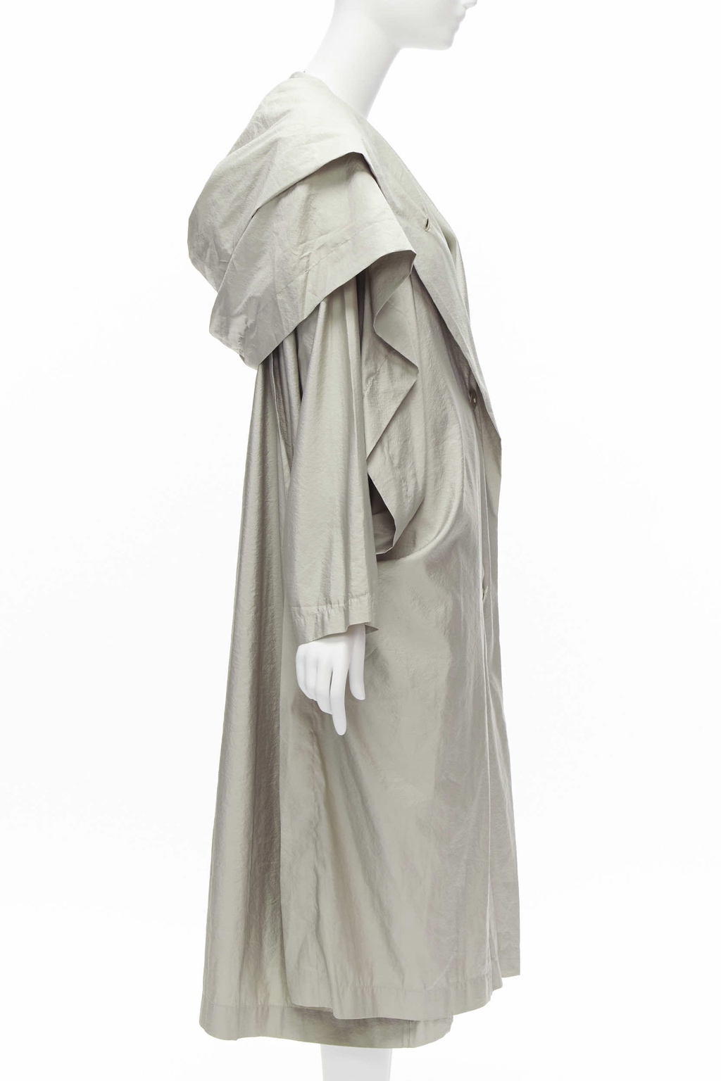 Issey Miyake Grey Draped Overcoat - Side view