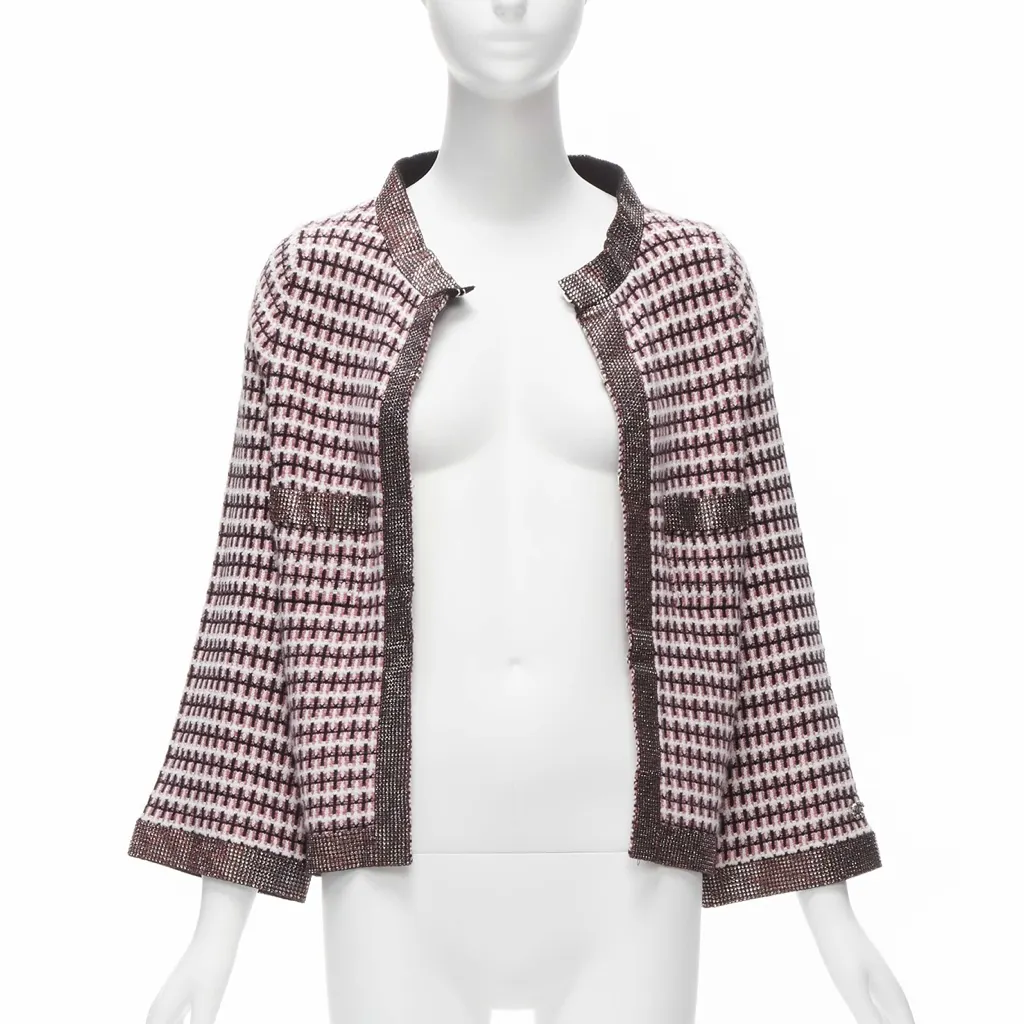 Chanel Crystal Trim Cardigan Pink Cashmere Never worn - Inside View
