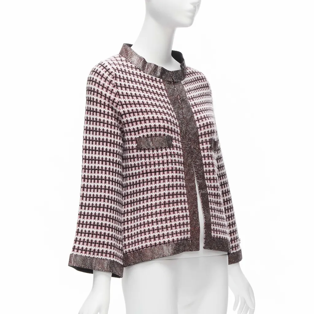 Chanel Crystal Trim Cardigan Pink Cashmere Never worn - Model View