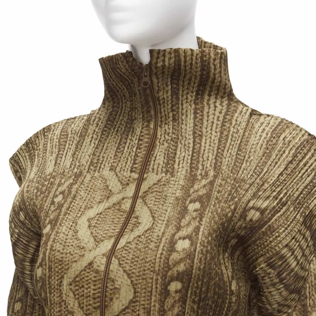 Pleats Please Cable Knit Jacket Brown Polyester Never worn - Back View