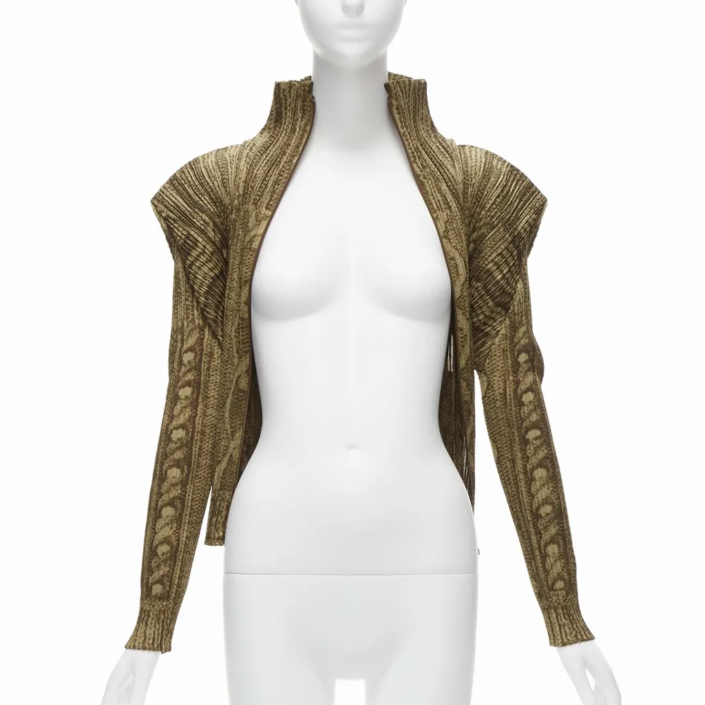 Pleats Please Cable Knit Jacket Brown Polyester Never worn - Inside View