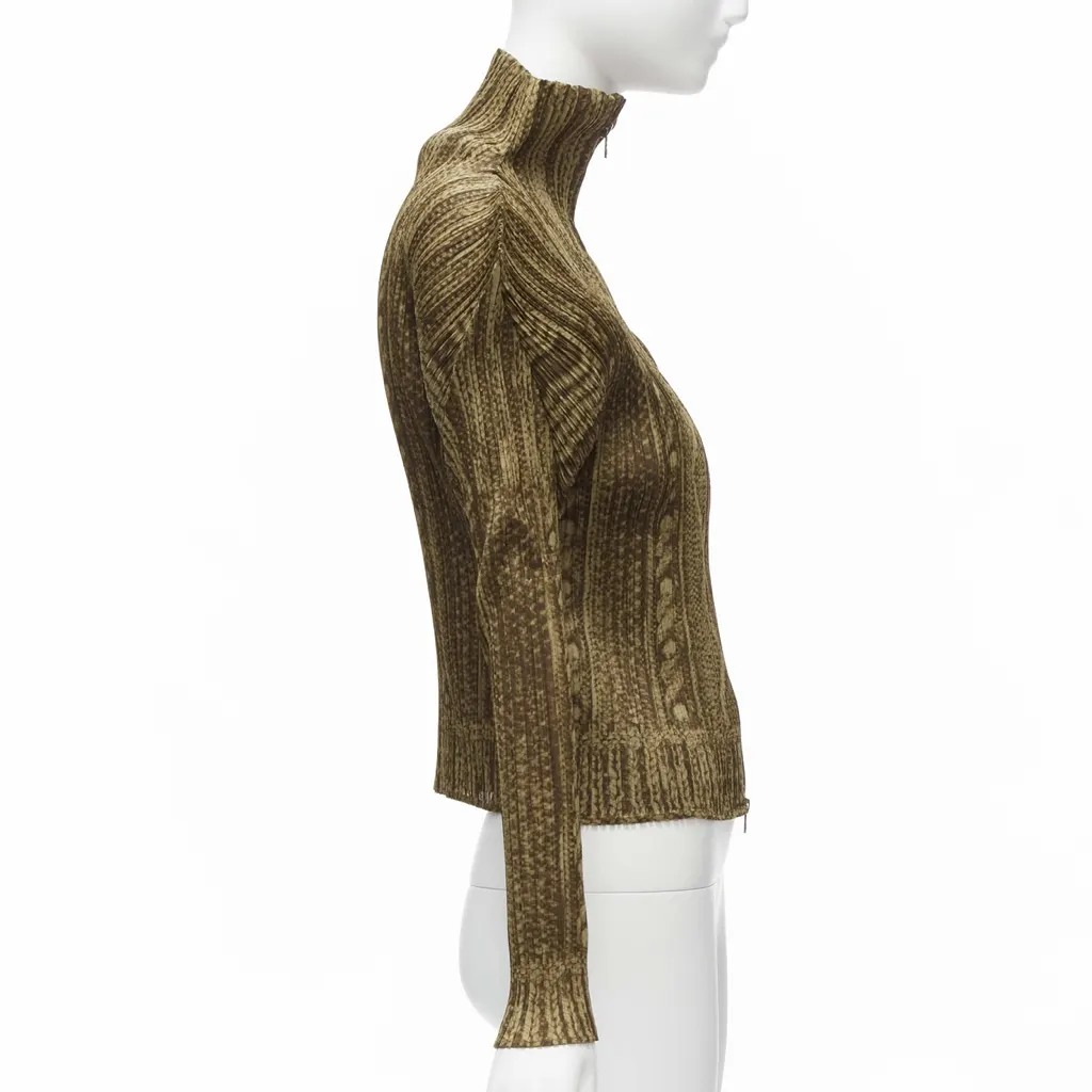 Pleats Please Cable Knit Jacket Brown Polyester Never worn - Box View