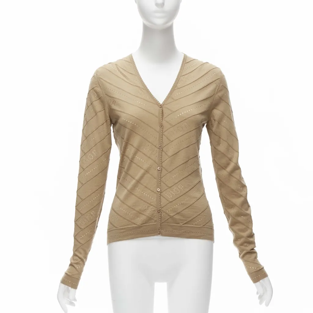 Dior Logo Knit Cardigan Beige Wool Never worn - Front View