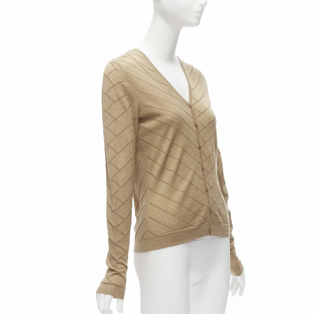 Dior Logo Knit Cardigan Beige Wool Never worn - Model View