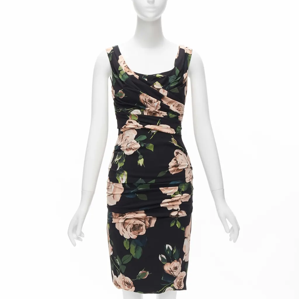 Dolce & Gabbana Rose Silk Dress Black Viscose Very good - Front View