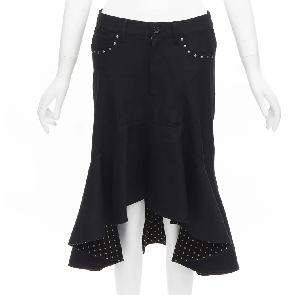 Junya Watanabe Polka Dot Skirt Black Wool Never worn - Front View