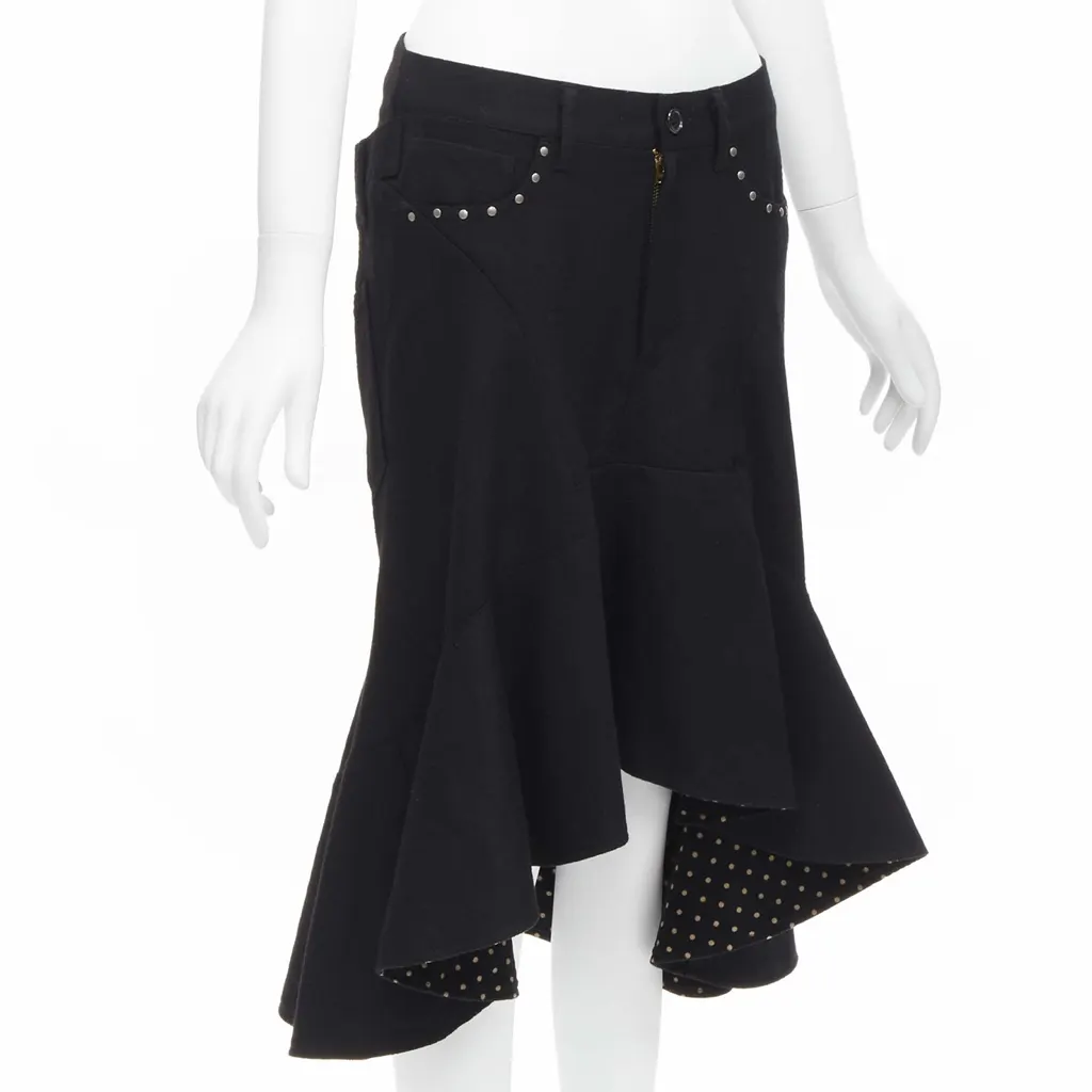 Junya Watanabe Polka Dot Skirt Black Wool Never worn - Inside View