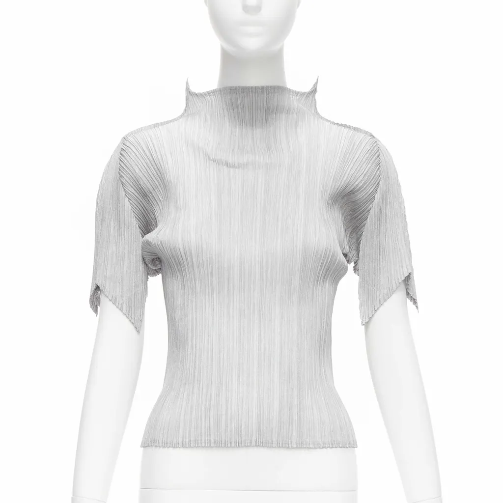 Issey Miyake Spike Pleats Top Silver Polyester Never worn - Front View