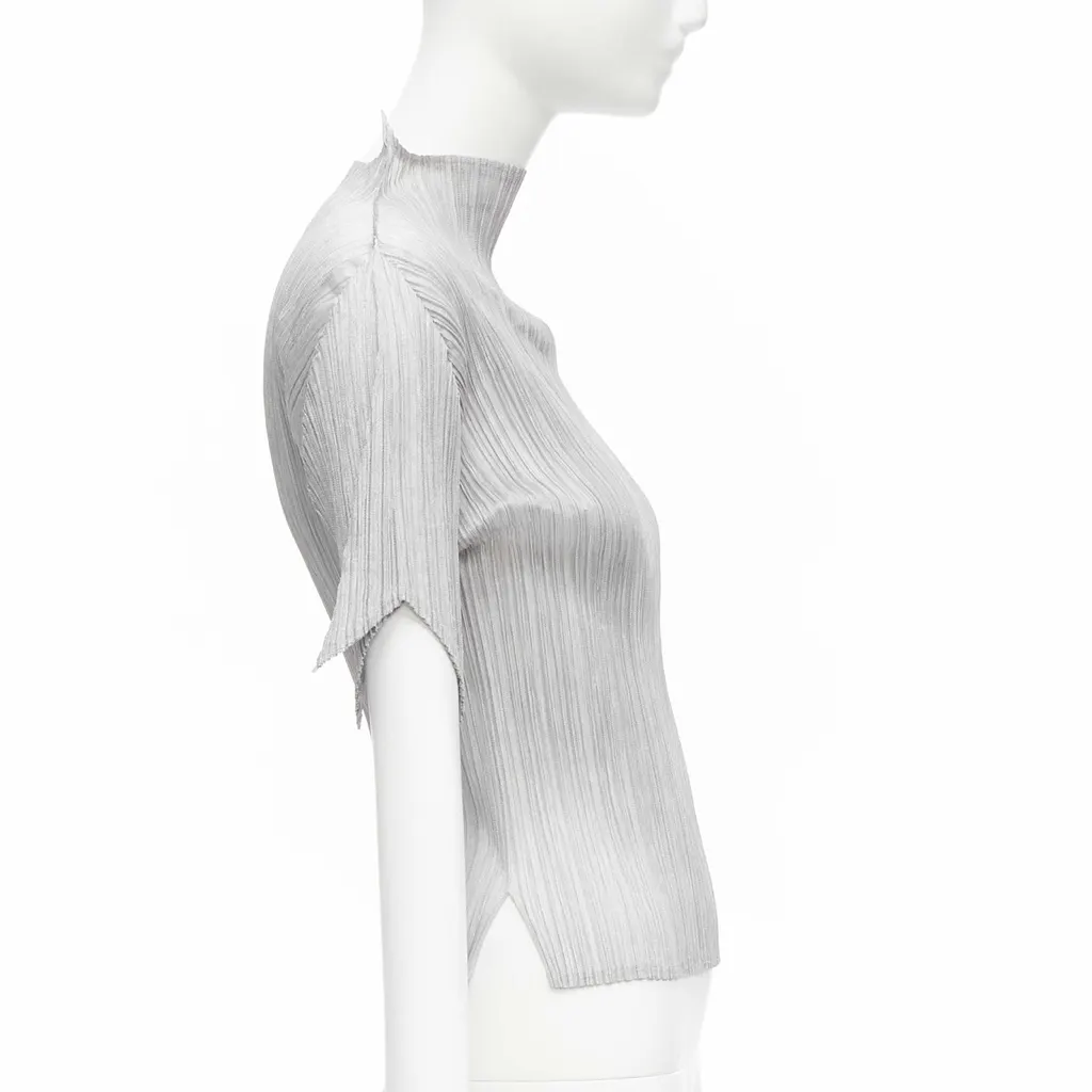 Issey Miyake Spike Pleats Top Silver Polyester Never worn - Model View