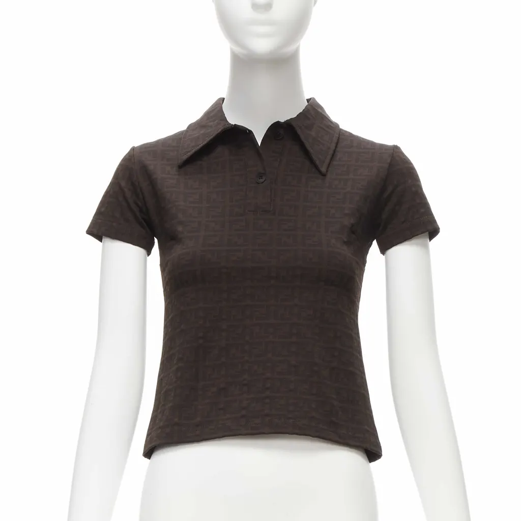 Fendi Zucca Polo Top Brown Polyamide Very good - Front View