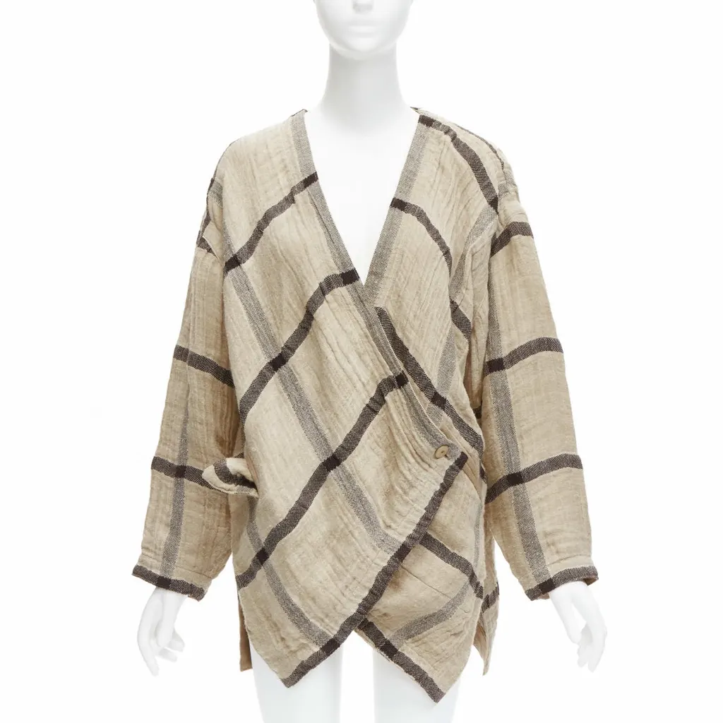 Issey Miyake Beige Crinkle Coat Beige Linen Very good - Front View