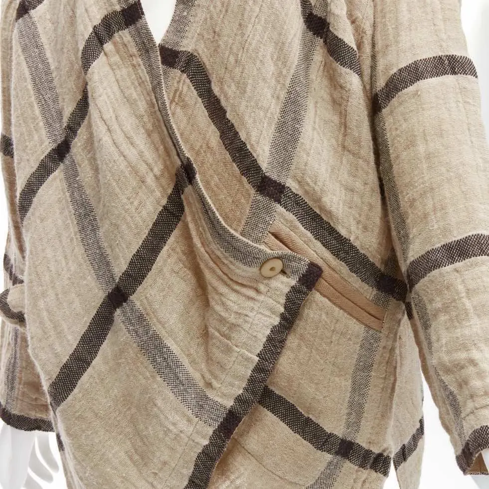 Issey Miyake Beige Crinkle Coat Beige Linen Very good - Back View