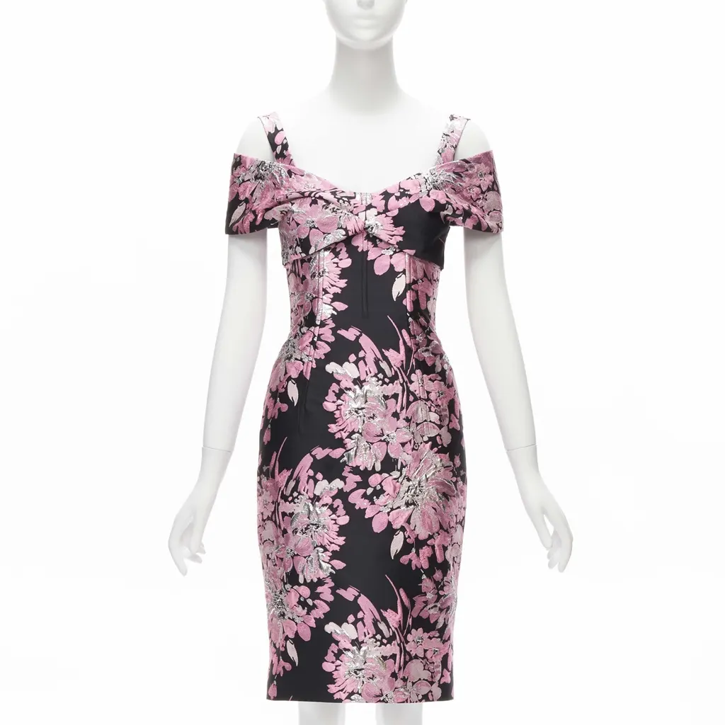 Dolce & Gabbana Floral Corsetted Dress Black Polyester Very good - Front View