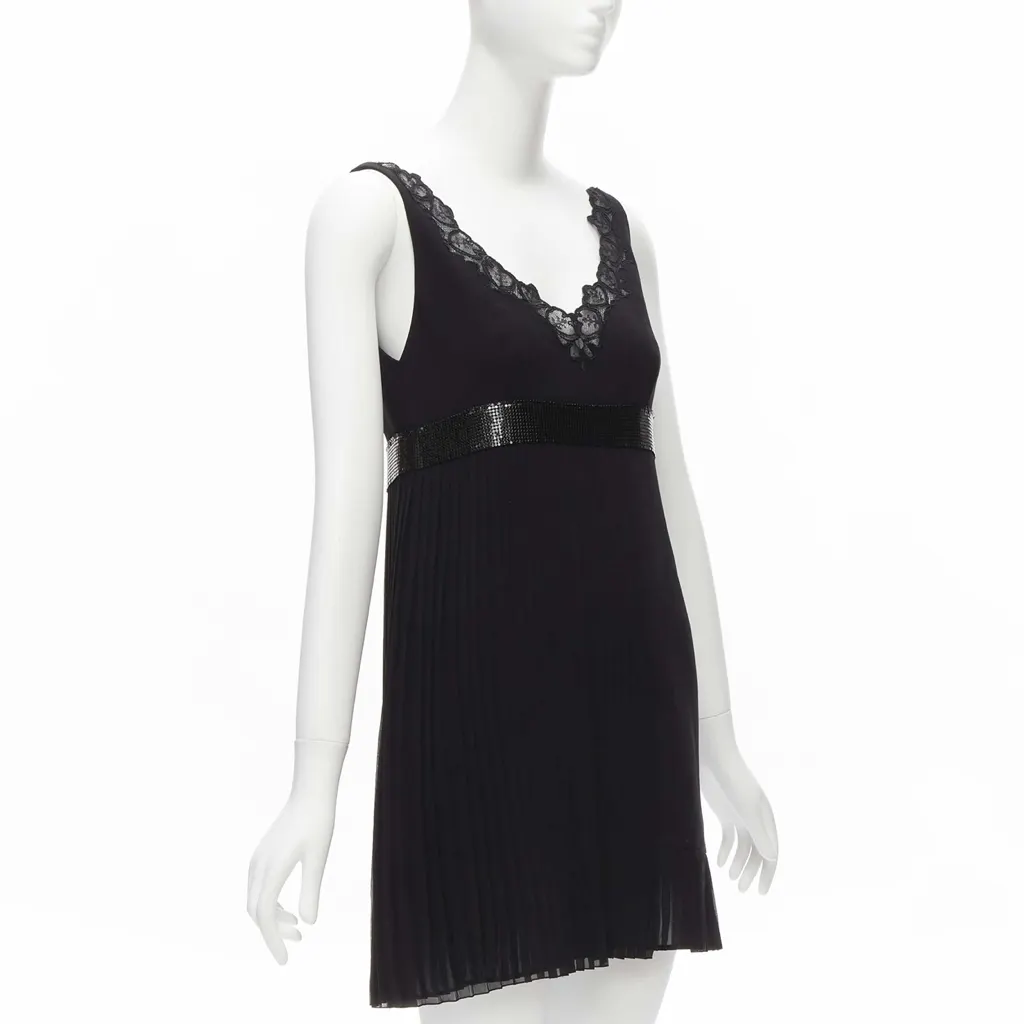 Versace Chainmail Trim Dress Black Silk Never worn - Inside View