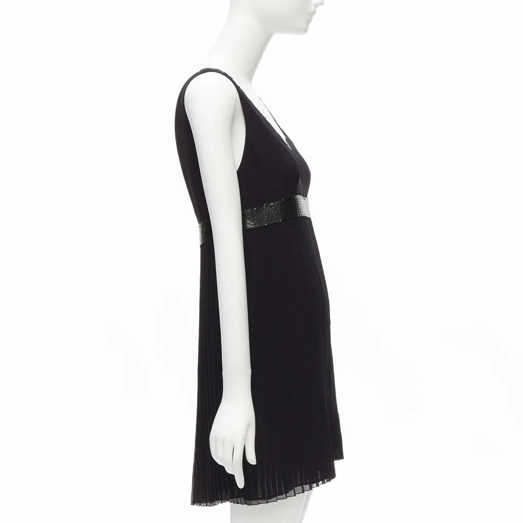 Versace Chainmail Trim Dress Black Silk Never worn - Model View