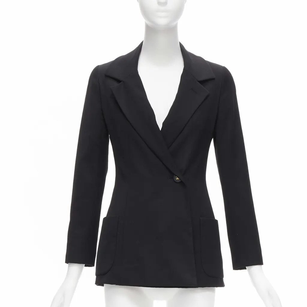 Chanel Black Monogram Blazer Black Wool Very good - Front View