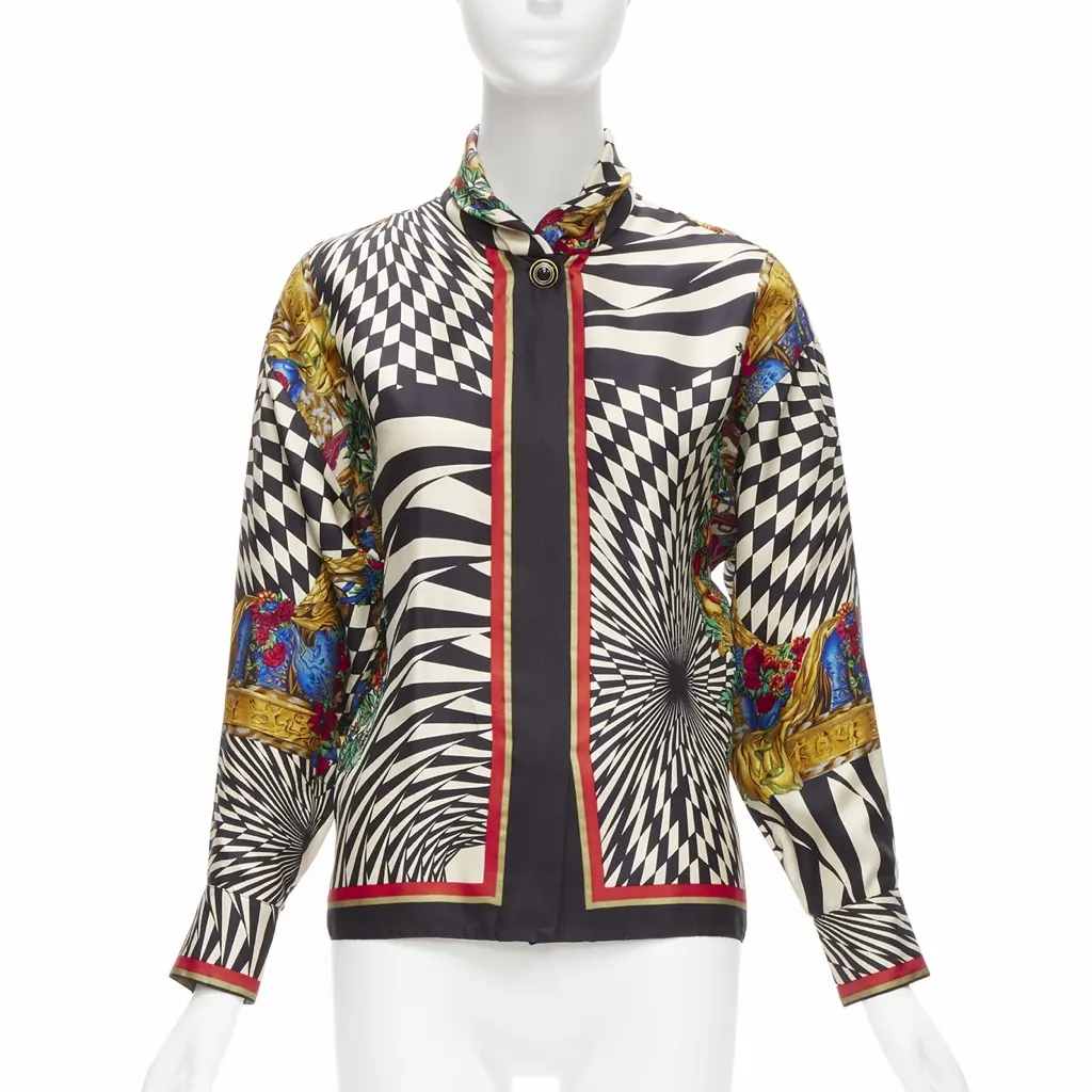 Gianni Versace Graphic Collar Shirt MultiColor Silk Fair - Front View