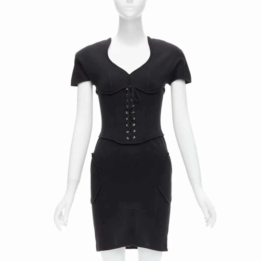 Thierry Mugler Jersey Corset Dress Black Good - Front View