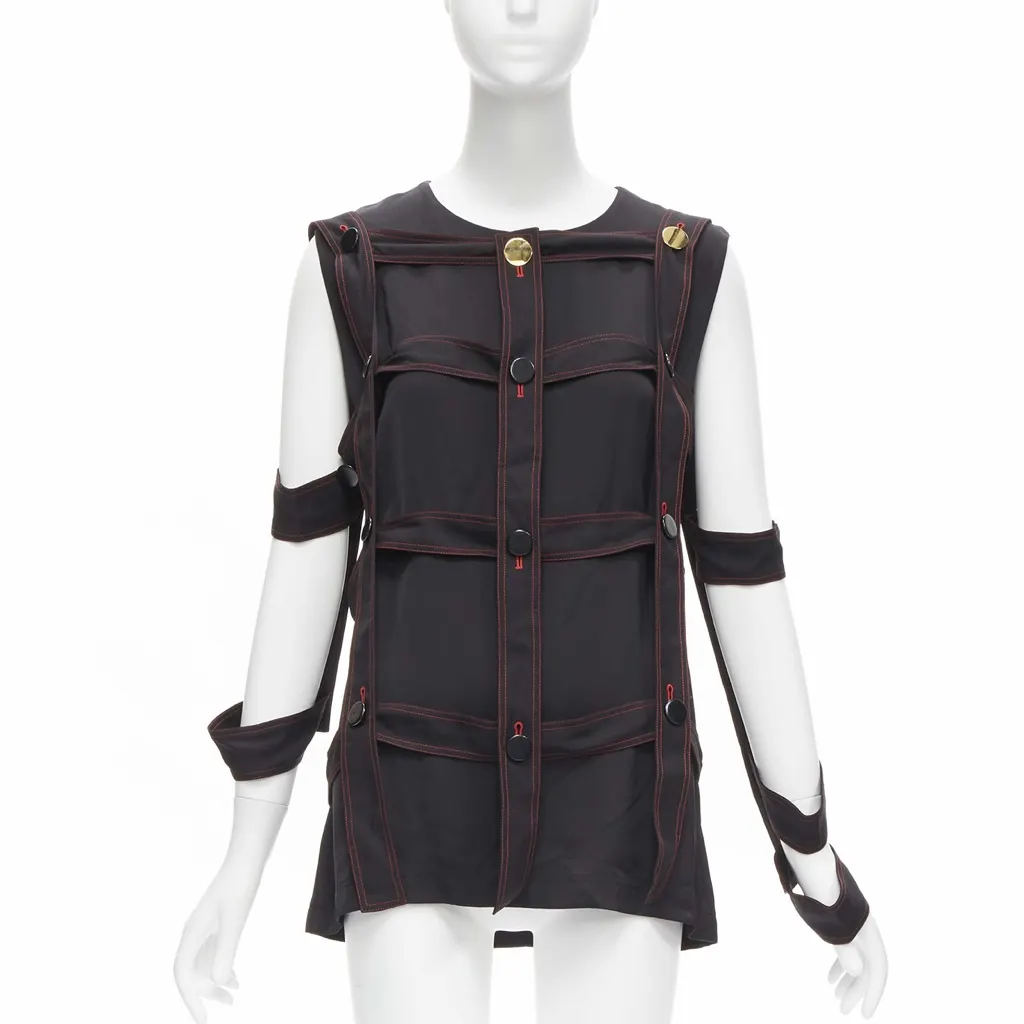 Celine Grid Harness Top Black Viscose Very good - Front View